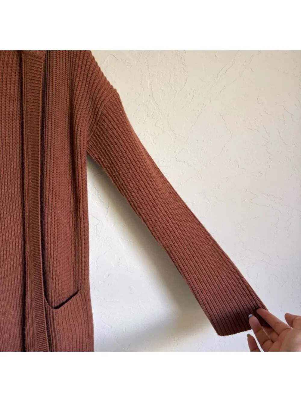 Banana Republic XS Brown Ribbed Cardigan 100% Merino Wool Open Hooded Pockets